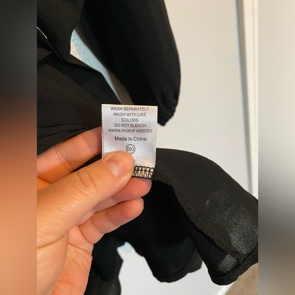 Black Women's Dress Deep V-Neck Waist Tie Ruffle Swing Skater Dresses - Picture 9 of 9